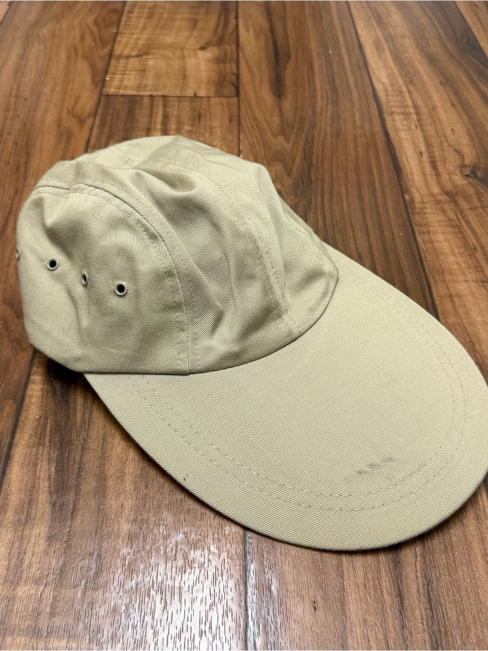 Vintage Quaker Marine Supply Swordfish Long Bill Panel Hat Tan Made In USA